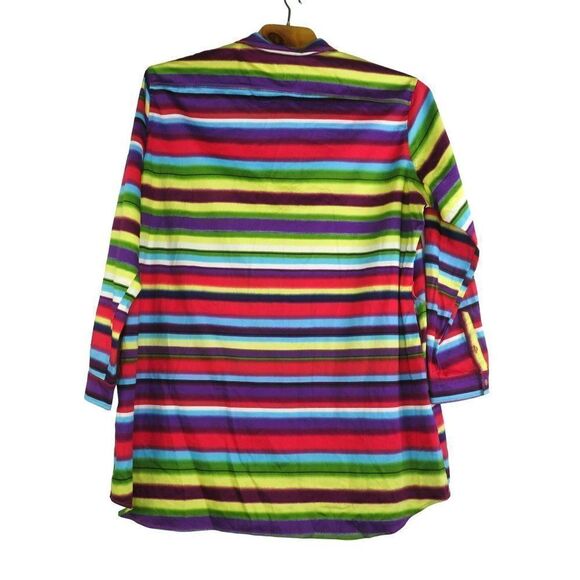 L&B Bright Stripes Button Down Shirt Dress Size 3XL Floral Buttons Pockets NEW - Picture 2 of 9